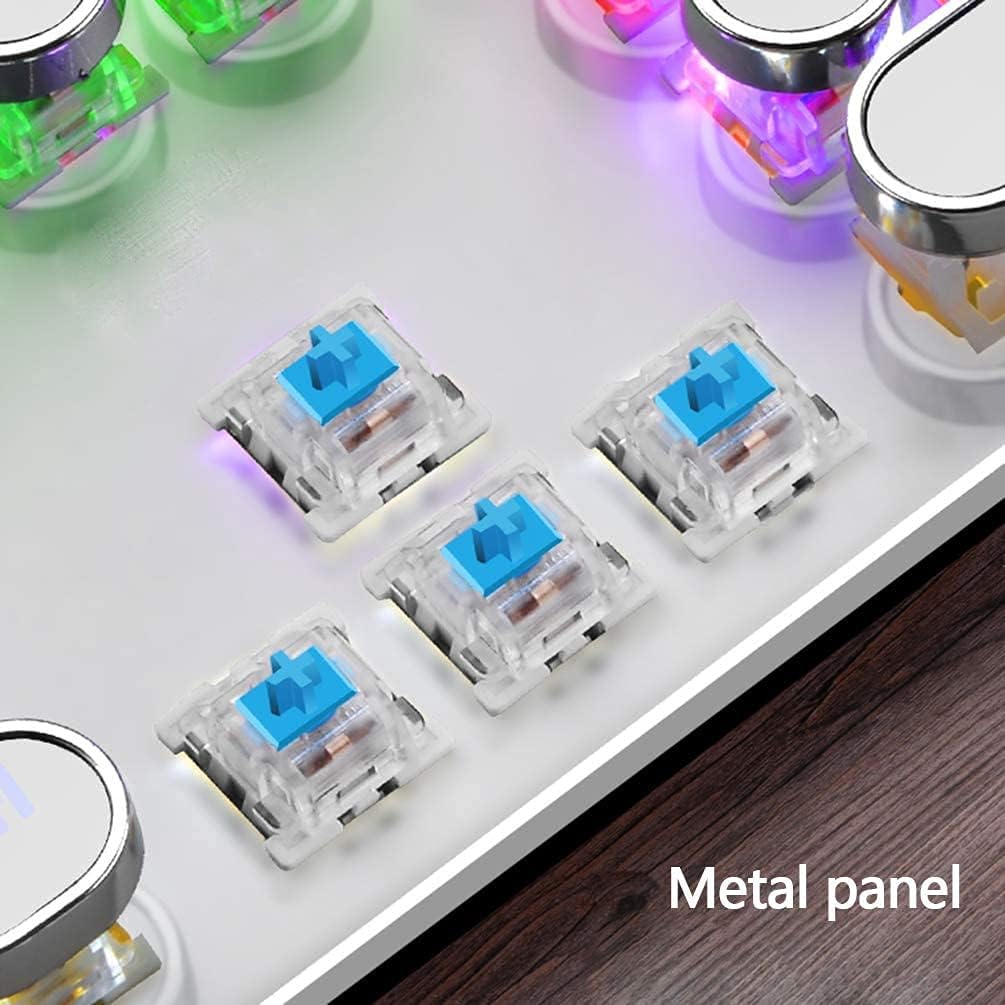 Get Popular Offer Mechanical Keyboard LED Backlit Retro USB Keyboard -Blue Switch - Retro Style and Round Keycaps -104 Keys Vintage Steampunk Gaming Multimedia Macro Program Keyboard (White)