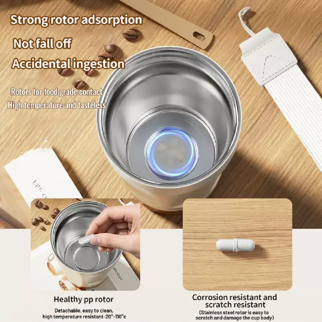 USB Rechargeable Self Stirring Coffee Cup,Stainless Steel Travel Mug with Magnetic Mixing,12oz Cafe to Go Travel Mug,Tumbler Cup for Coffee, Milk and Hot Drinks,with a handle and Spout Lid White - Image 3