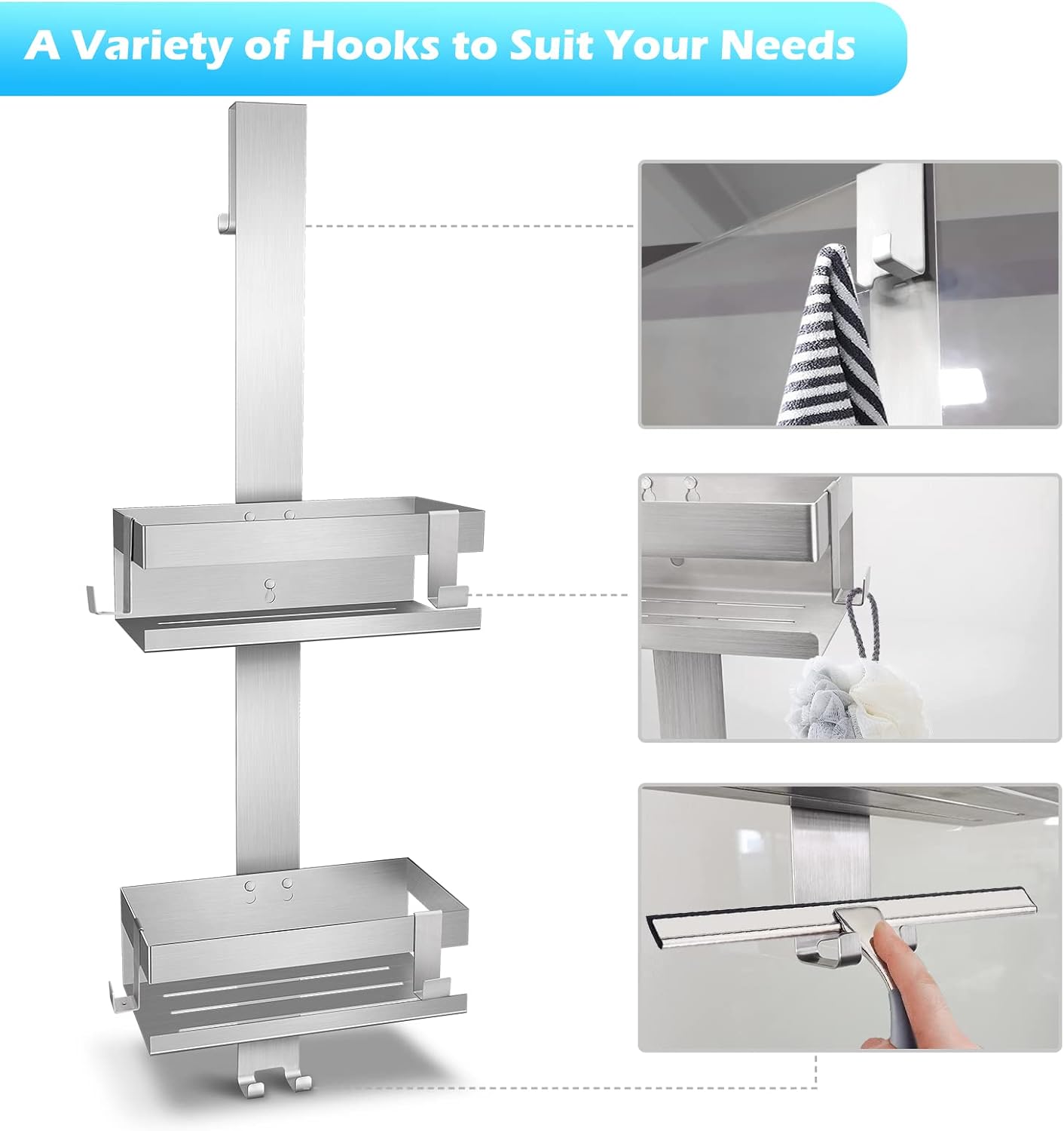 UUlioyer Etagère de Douche Suspendue, Acier Inoxydable SUS304, sans Perçage, Design Moderne et Durable - Description