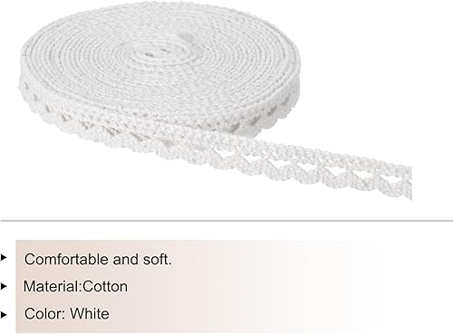 Miniatura 3 de MECCANIXITY Cinta de encaje de 10 yardas, 0.39 pulgadas, ribete de algodón para manualidades, envoltorios de regalo, diademas, boda, color blanco,