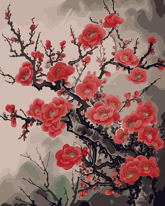 Gofission Pintura por números, albaricoque japonés (Prunus Mume) flores florecidas solas, lienzo de 16 x 20 pulgadas, kit de pintura de números sin marco
