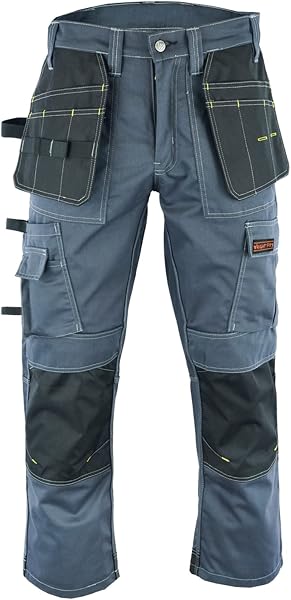 WrightFits Men Pro Builder Work Trousers Black & Grey - Heavy Duty Safety Combat Cargo Pants - Multi Pockets - Knee Pad Pockets - Triple Stitched - Durable Workwear (28W to 48W) - 1