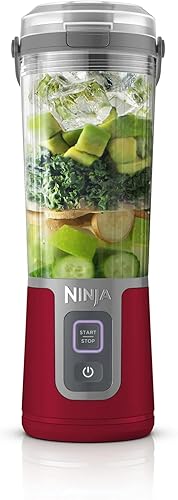 Ninja Blast - Licuadora portátil personal de 16 onzas, rojo arándano (BC100CR) - Recargable USB-C, tapa fácil de sorber a prueba de fugas,