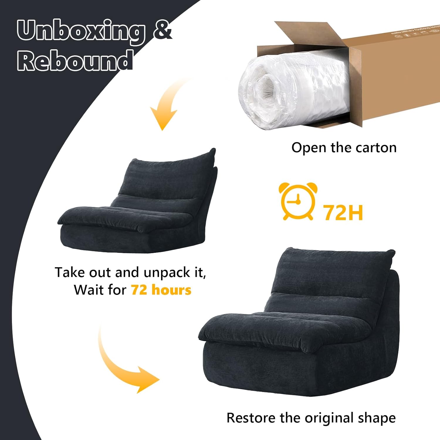 Bean Bag Chair, Fireside Sofa, Armless Compression Sofa for Adults,Small Space Floor Chair for Living Room, Bedroom, Office, Dorm, Apartment (Black)