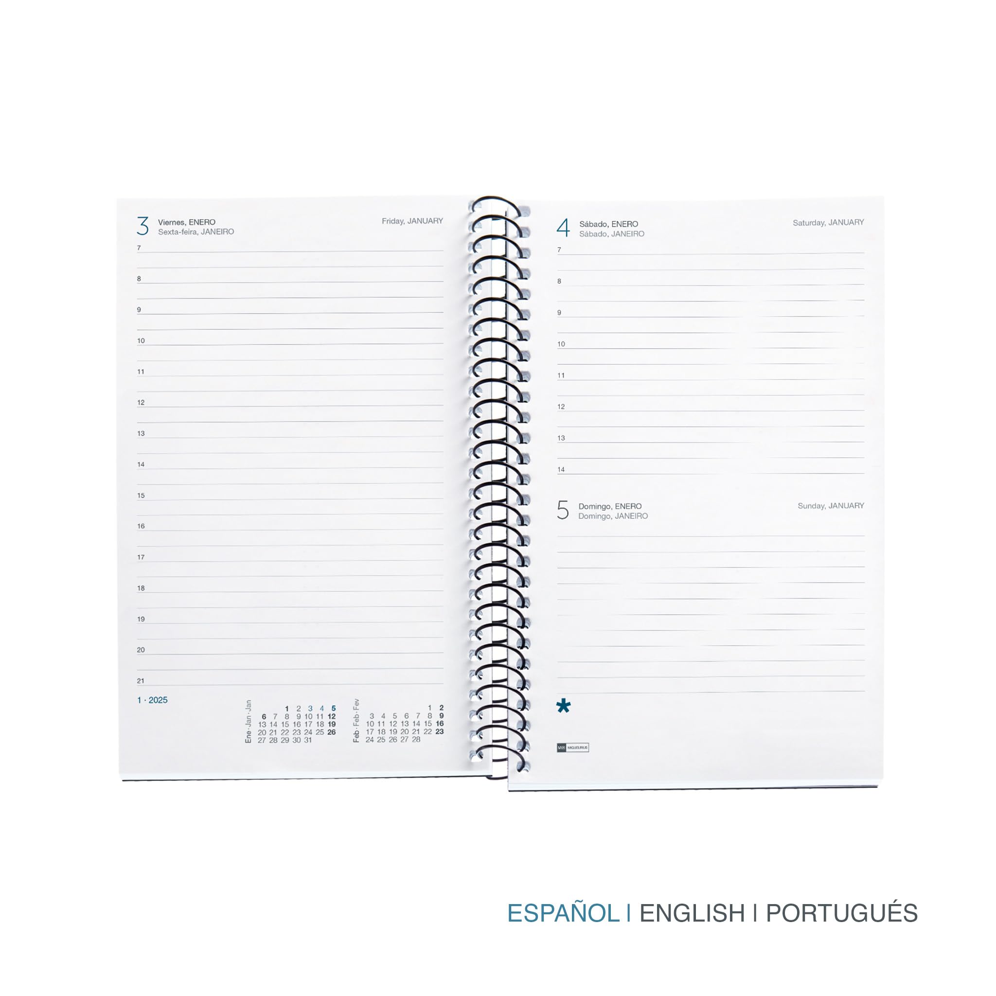 Miquelrius, 2025 Diary, Yearly Diary 117 x 182 mm, Day Page Agenda, Laminated Cardboard Cover, Spiral, Elastic Closure - Image 2