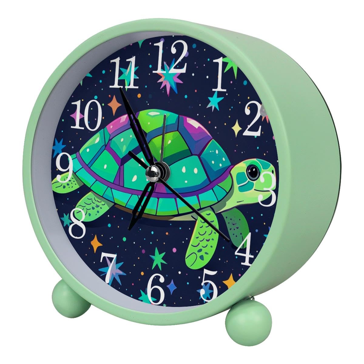 Luoweisi Alarm Clock Turtle Starry Sky, Silent Non-Ticking with Night Light, Round Metal Alarm Clock for Office, Battery Operated, Bedroom, Elderly, Adults, Children, Student Gifts