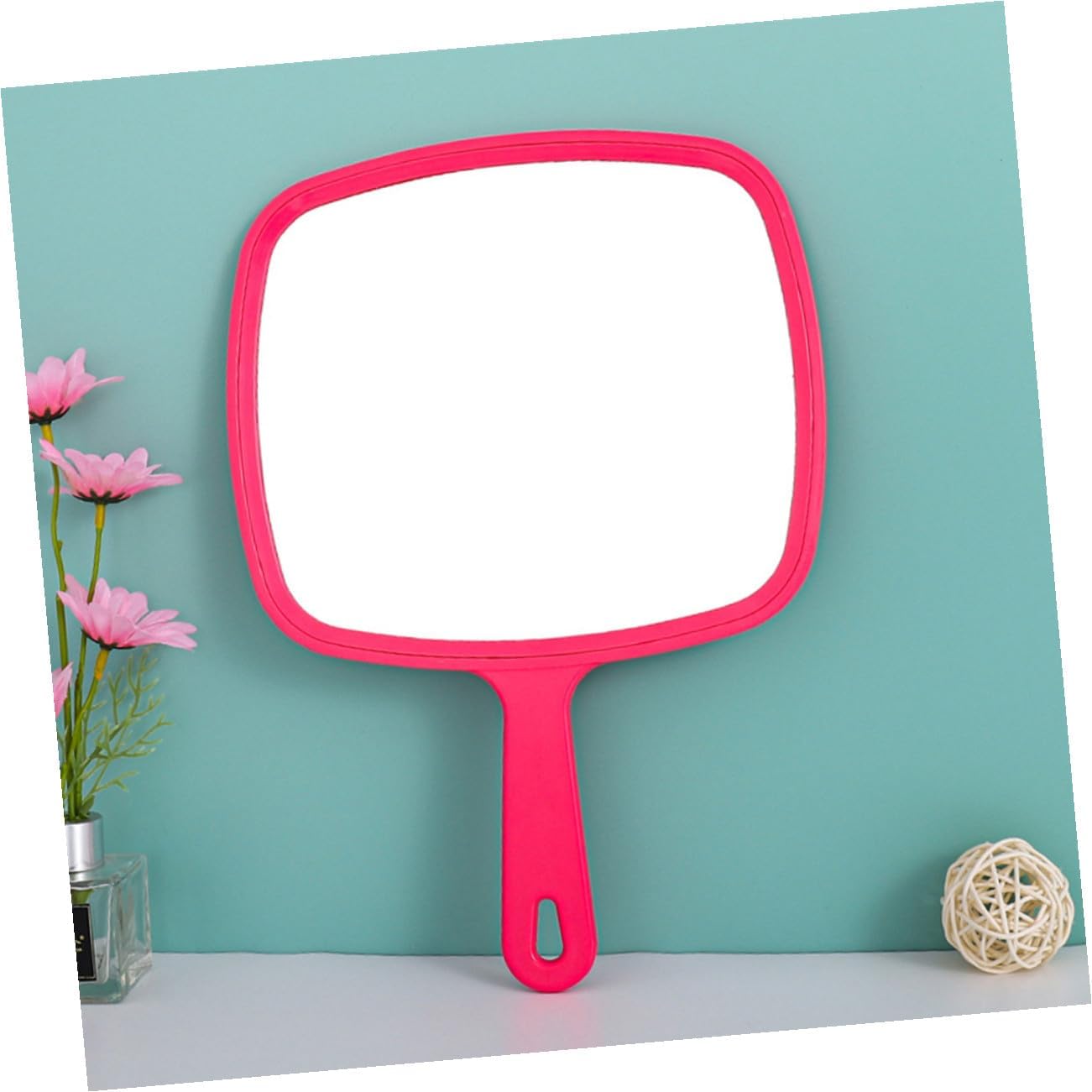 BETOOKY 2pcs Handheld Mirror with Handle 23cm X 32.5cm Large Portable Plastic Travel Makeup Mirror for Women Dormitory Use Rose Red