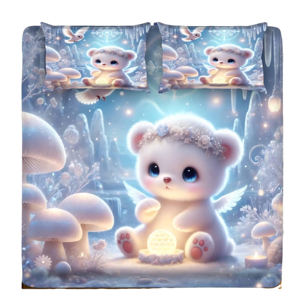 7D Pink Unicorn Double Bedsheet with 2 Pillow Covers – Cute Kids Bedding 90×100 Inch-image-0
