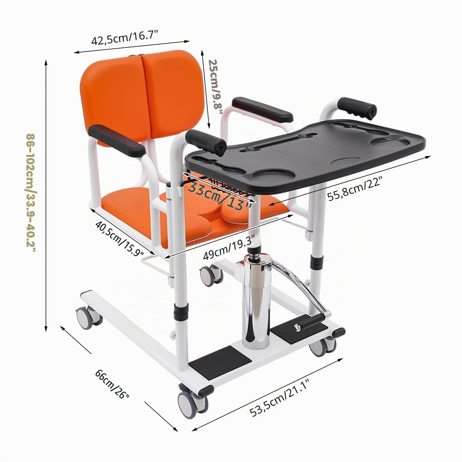 Elevador de pacientes hidráulico para el hogar Silla de ruedas portátil de transporte con capacidad de carga de 150 kg, ayuda de transferencia, silla de ruedas de transporte con alfombrillas