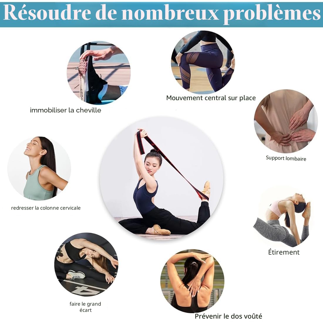 Sangle de Yoga avec 9 Boucles, Bande Élastique Sport pour Fitness, Pilates et Stretching