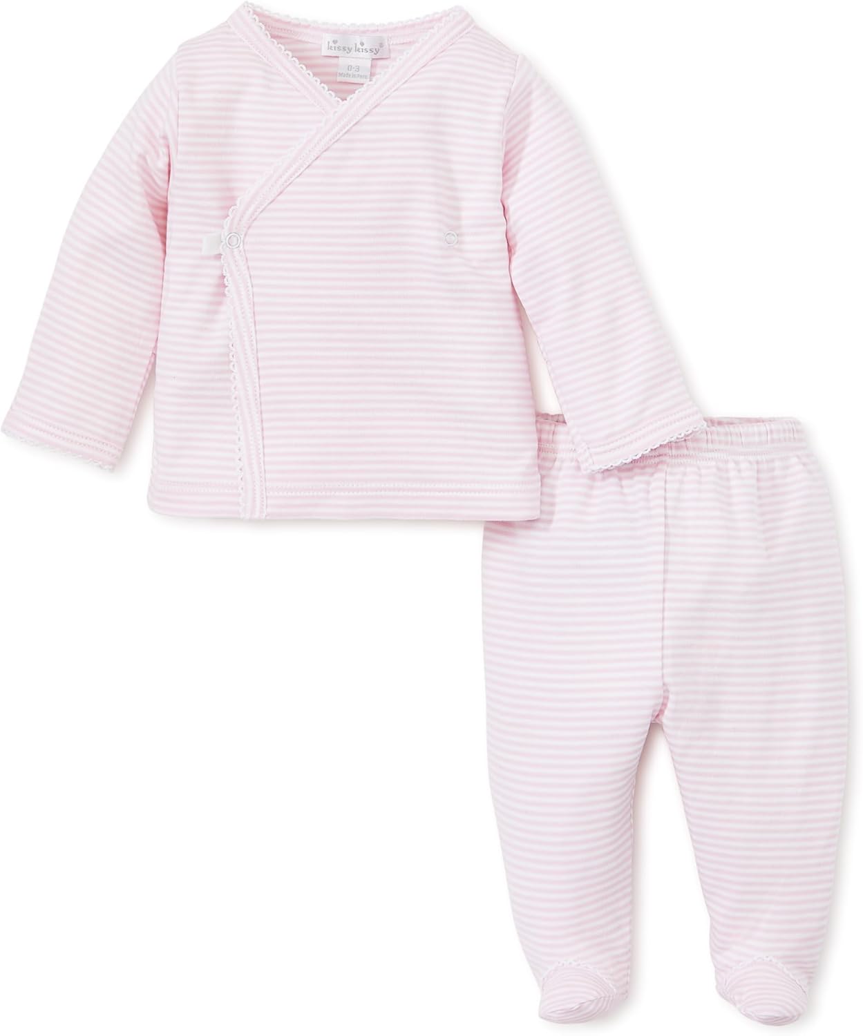 Kissy Kissy Baby Boys and Girls 100% Pima Cotton Simple Stripes Footed Pant Set