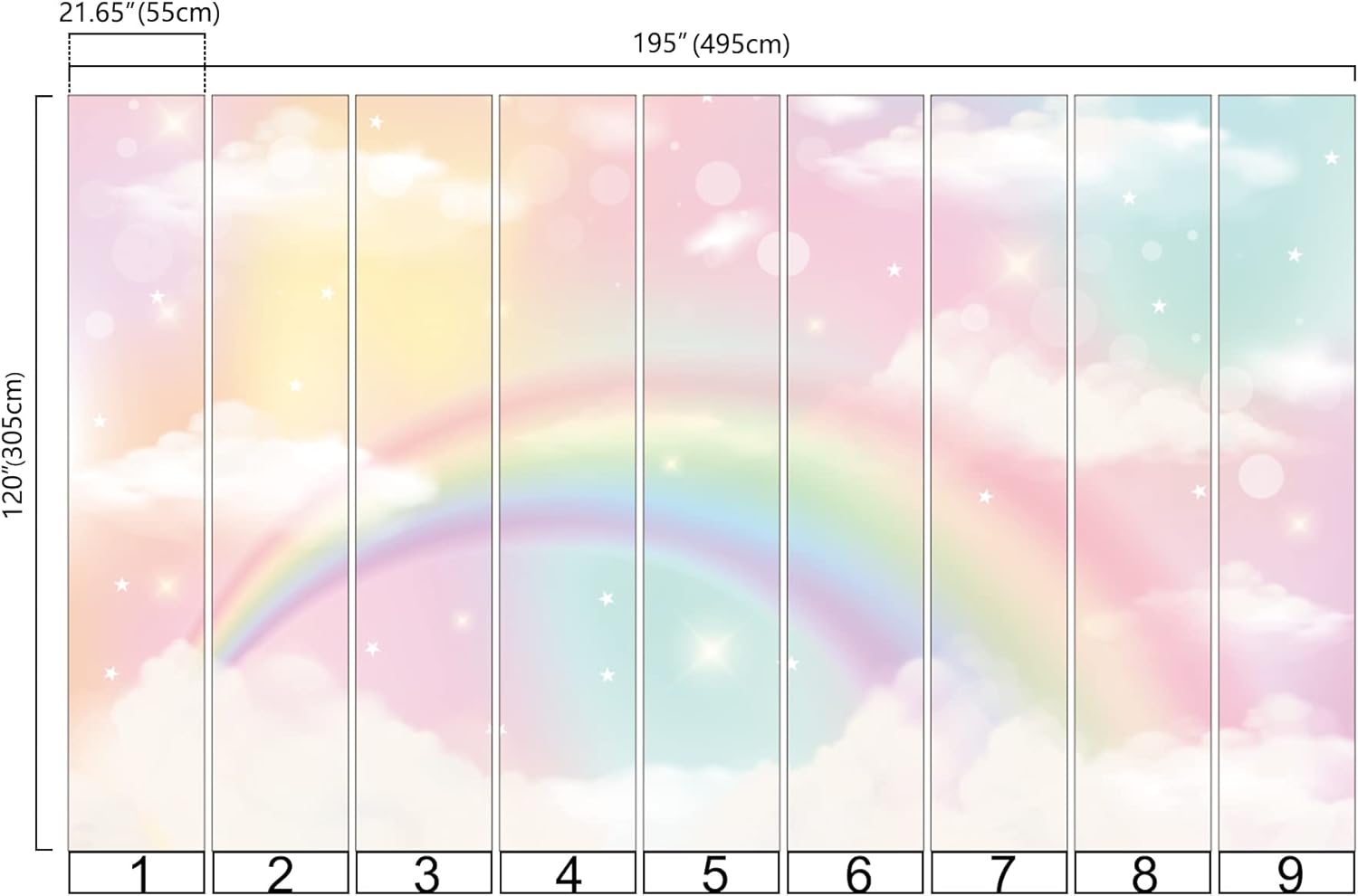 Bormia Wall Mural Wallpaper Rainbow Pink Clouds Room Background Decor for Living Room Bedroom(Not Peel n' Stick)