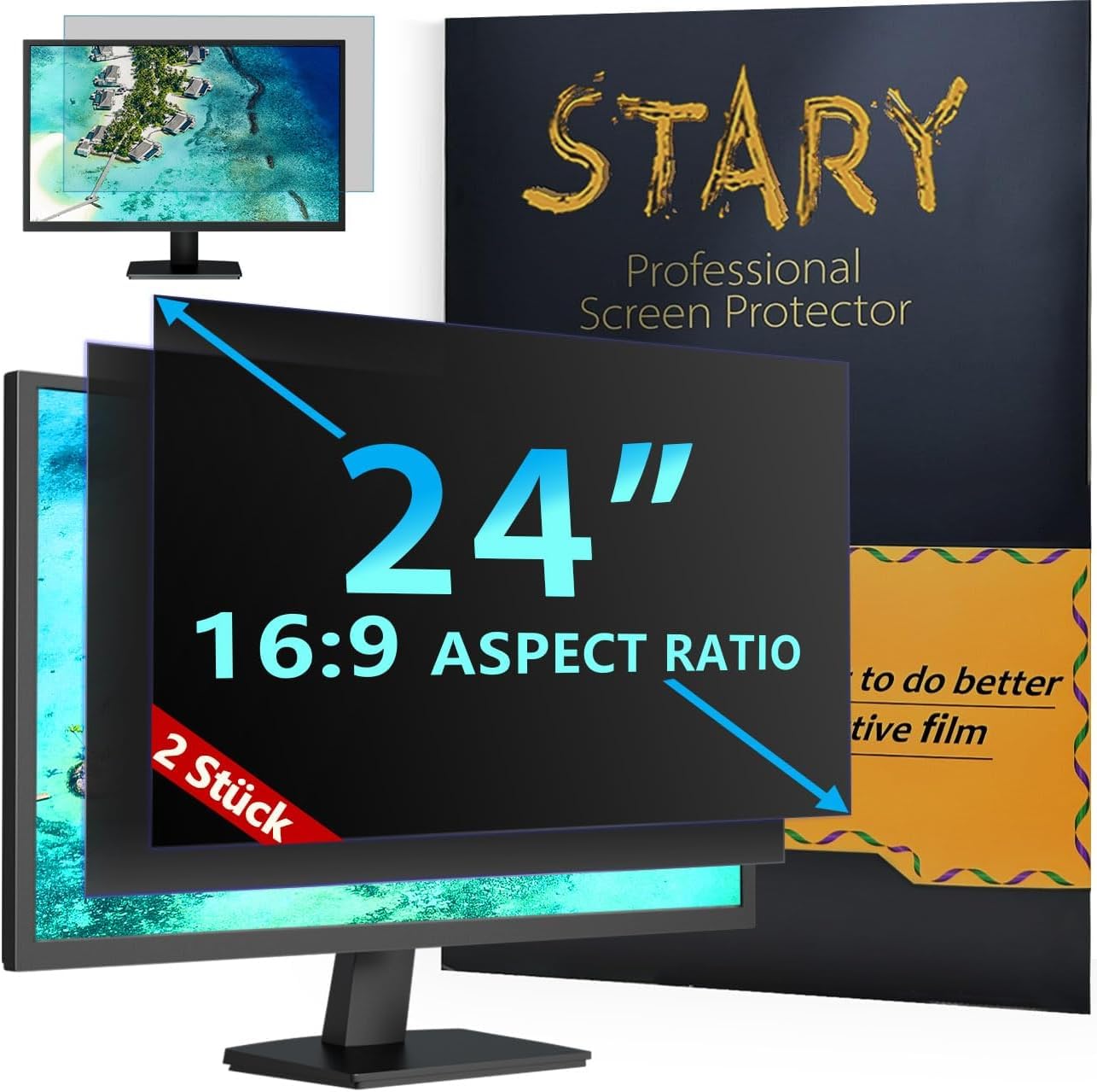 STARY 2 Stück Blickschutzfilter 24 Zoll 16:9 Bildschirmschutz - Anti-Blaulicht, Anti-Glare, abnehmbare Sichtschutzfolie für 24" Monitor, Kompatibel mit HP, ASUS, Dell, Acer/Lenovo