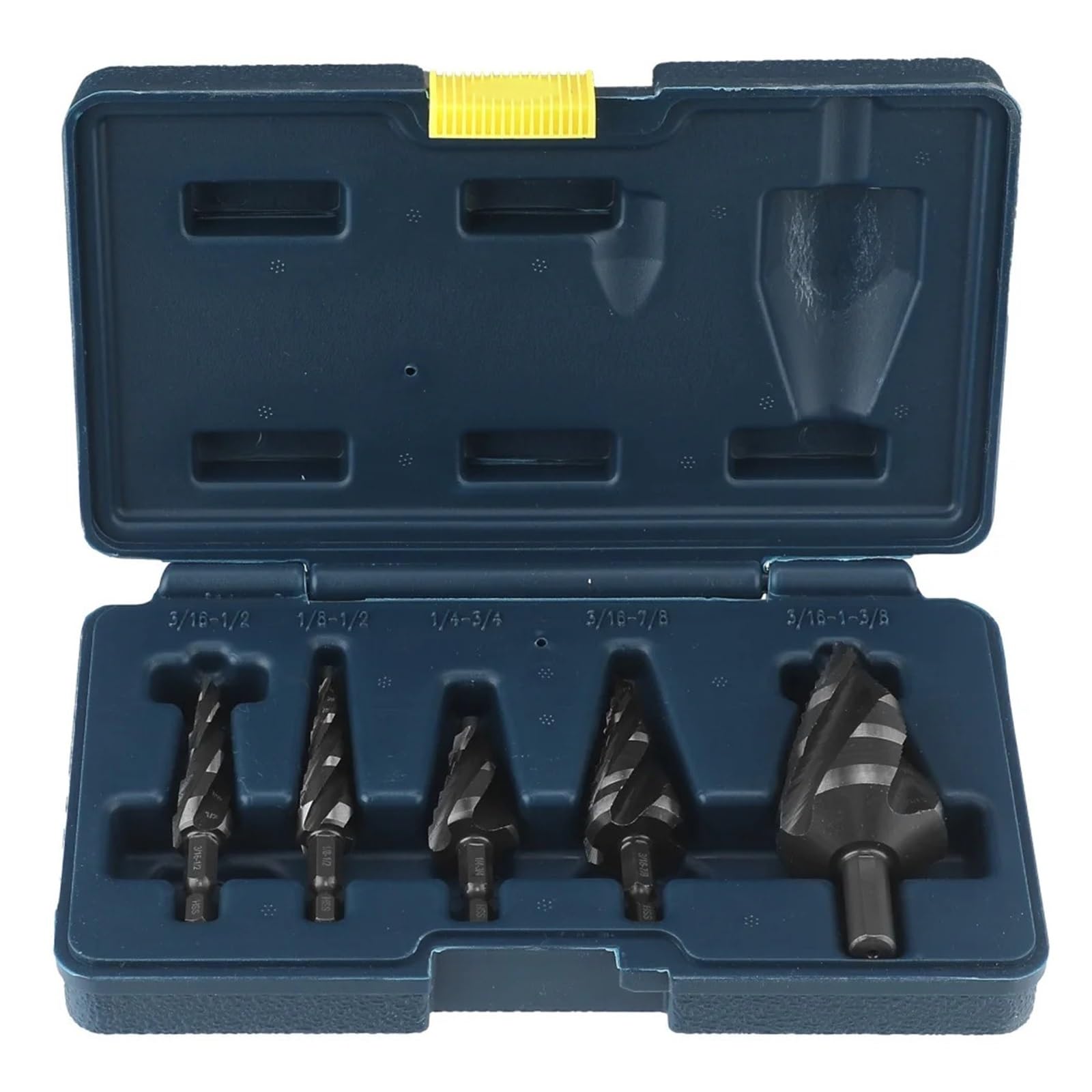 Juego de brocas escalonadas perforadas acero inoxidable 5 piezas | Cuatro flautas espirales, HSS recubiertas de titanio con 43 tamaños for metal(Blue)