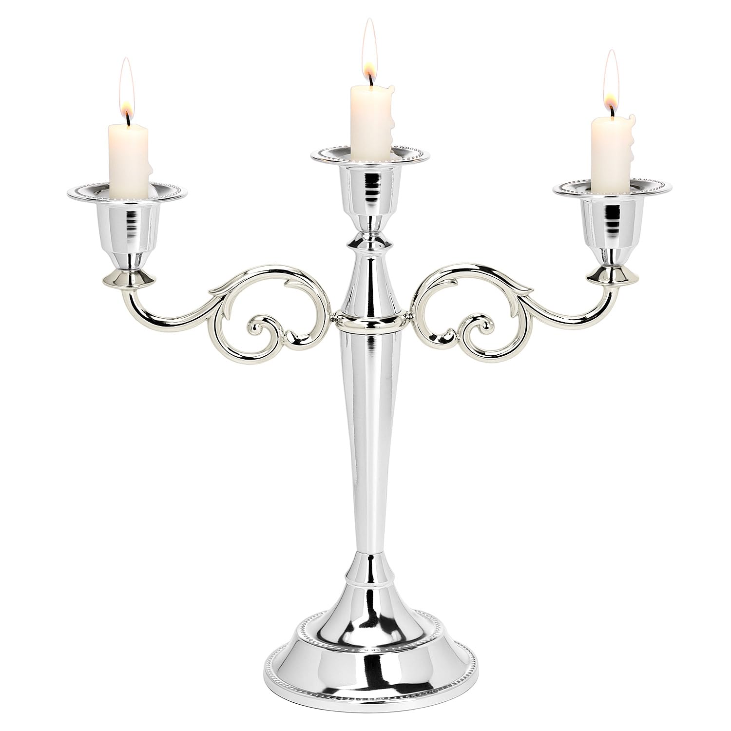 QWORK® Elegant Silver 3-Arm Candle Holder Stand - 27cm Tall Vintage Modern Candelabra for Weddings & Home Decor