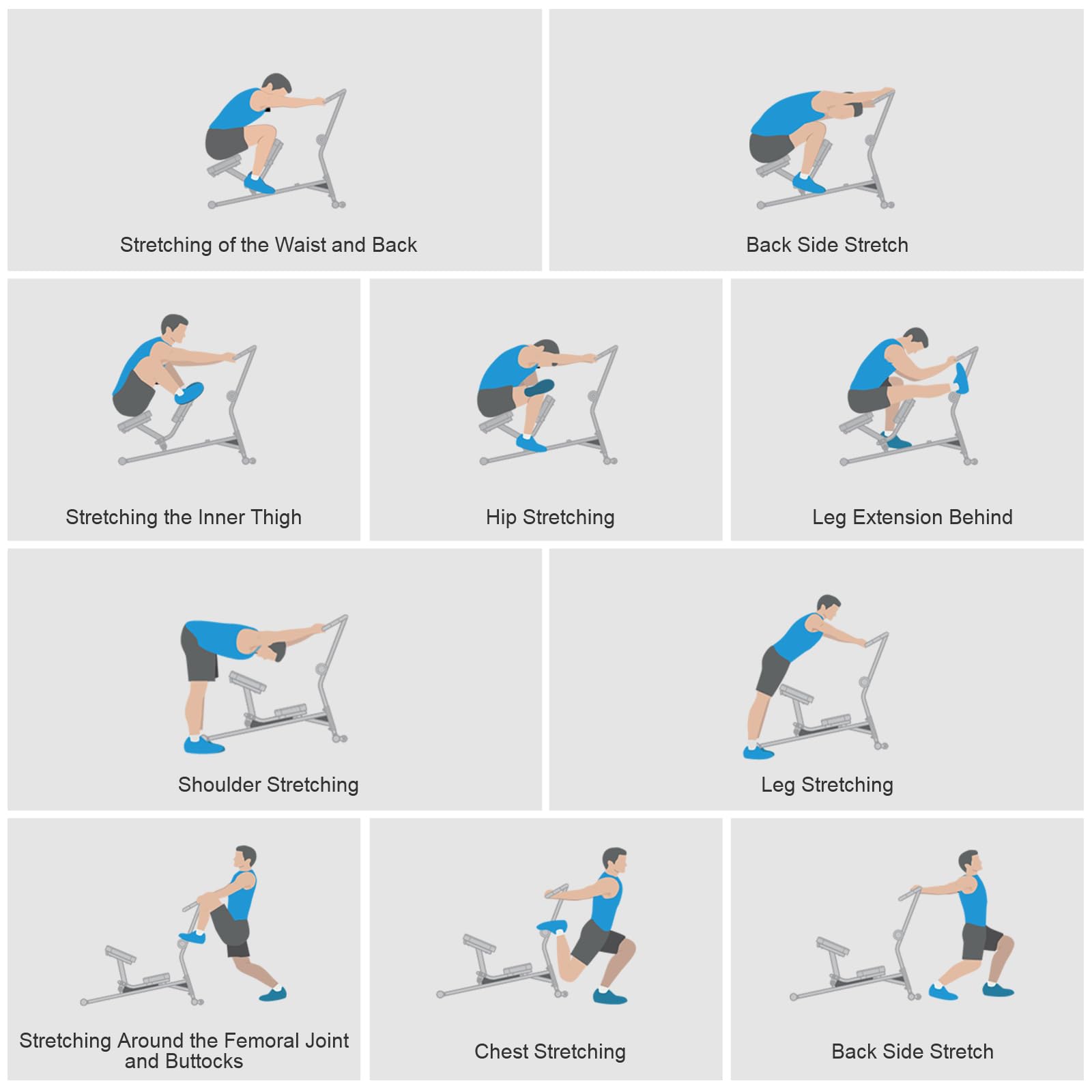 Máquina de estiramiento de cuerpo completo con asiento acolchado, múltiples posiciones de agarre de mango, para entrenamiento de núcleo, parte inferior del cuerpo y flexibilidad
