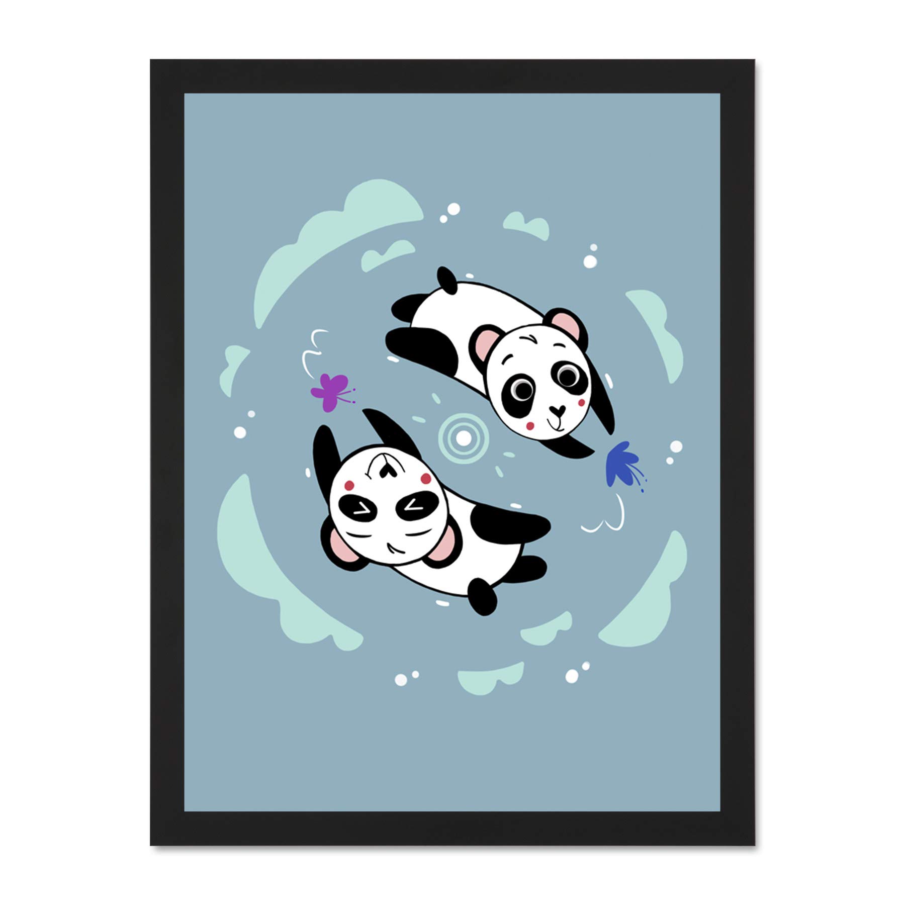 Wee Blue Coo Kawaii Panda Friends Large Framed Art Print Wall Poster 18x24 inch