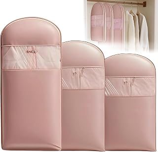 Space Saving Hanging Garment Bag With Self Compression Zipper,3 Pcs Garment Bags For Storage,Space Saving Hanging Garment Bags for Down Coat,Jackets Ect,Protects Clothes From Wrinkles（M,L,XL）