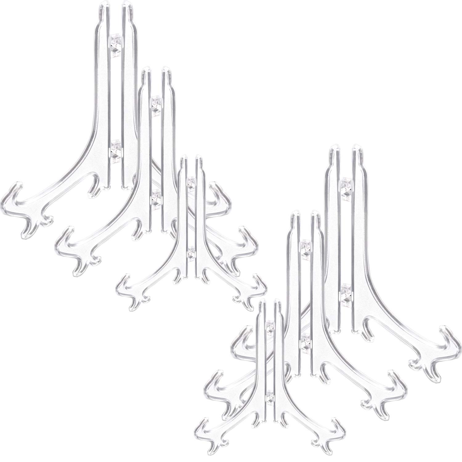 Thyores 6-Pack Plastic Easels, 4/6/8 Inches Clear Easel Display Stand/Plate Holders to Display Pictures, Items