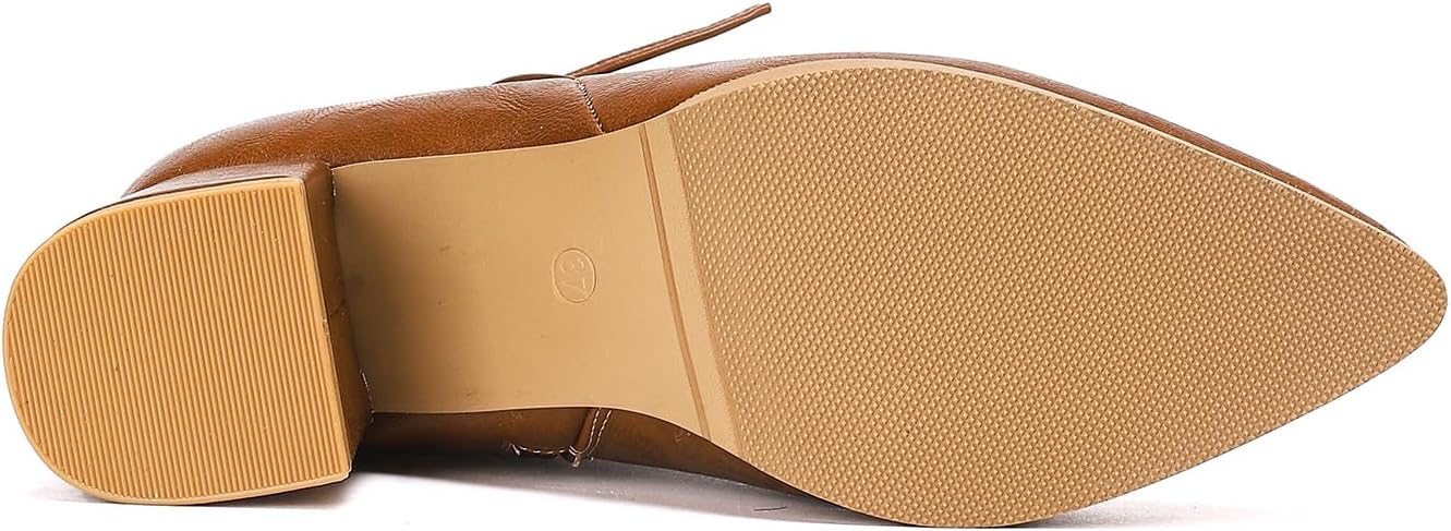 GATUXUS Women's Chunky Mid Heels Ankle Boots Leather Sexy Pointed Toe Side Zipper Lace-up Short Booties Dress Shoes - Image 5