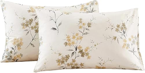 ECOCOTT Paquete de 2 fundas de almohada de tamaño Queen con pintura vintage lavada floral, 100% algodón, cierre de sobre (Queen, 20 x 30 pulgadas)
