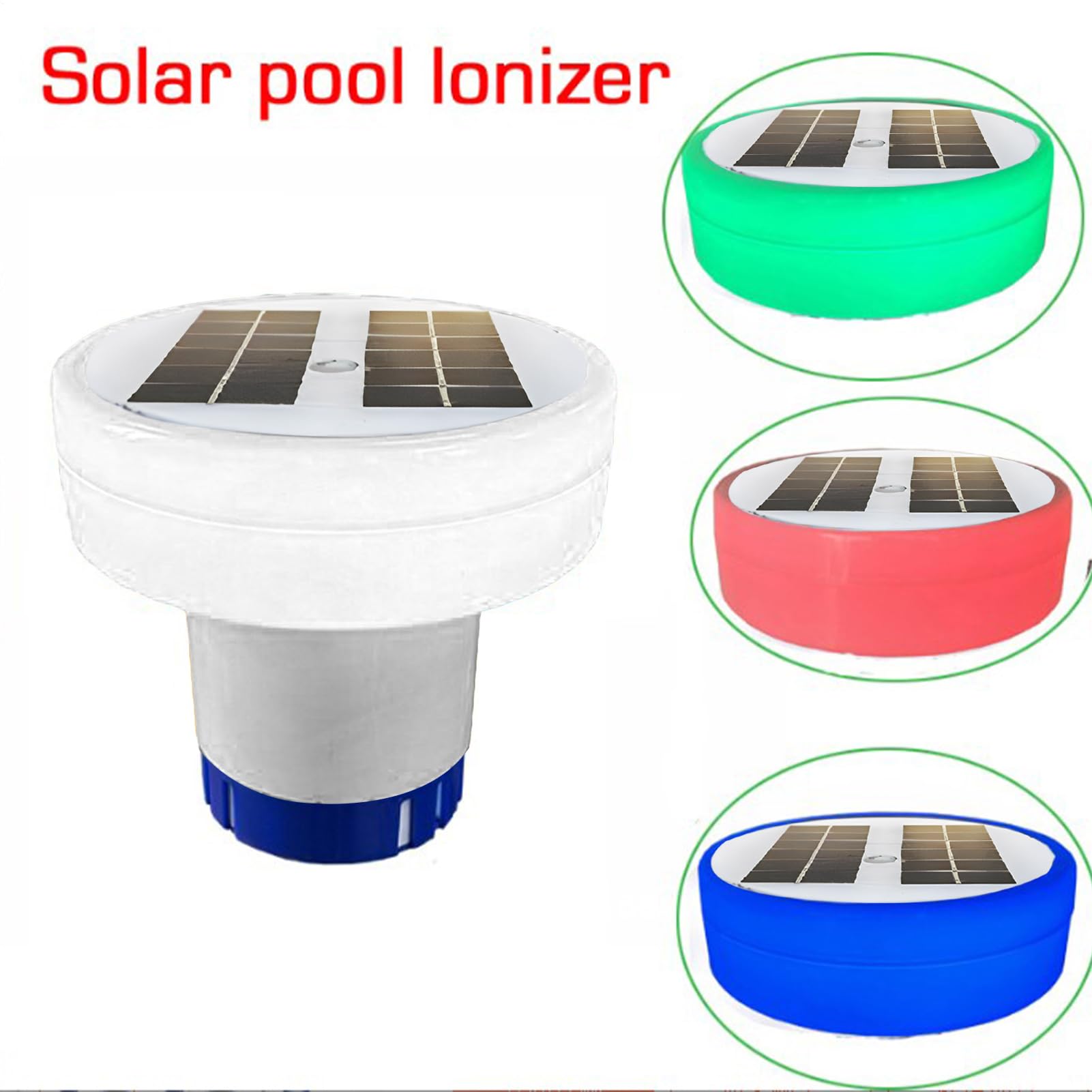 Ionizador de piscina solar flotante, purificador de agua alternativa a cloro para piscinas frescas de agua salada, energía solar para piscinas spas, limpiador ecológico con luz LED de cobre Io