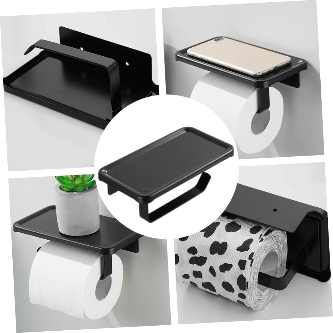 Black Wall - Mount Toilet Paper Holder with Shelf, Bathroom Tissue Roll Holder for RV/Camper/Home Decor