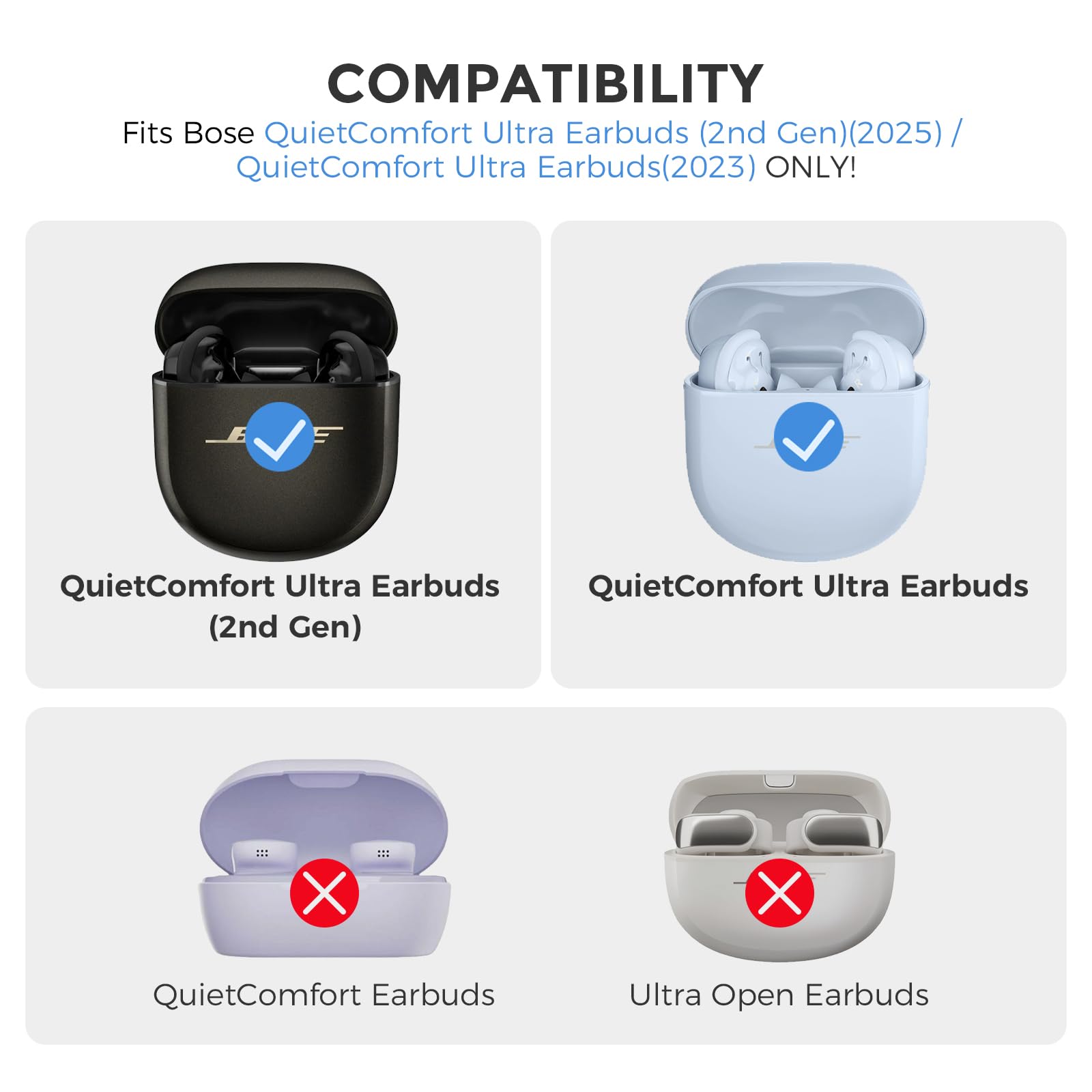 AhaStyle Crochets d'oreille pour Bose QuietComfort Ultra 2e Génération (2025) et QuietComfort Ultra (2023) [avec Étui Rangement Portable] – 3 Paires (S/M/L) – Embouts Sport Antidérapants en Silicone