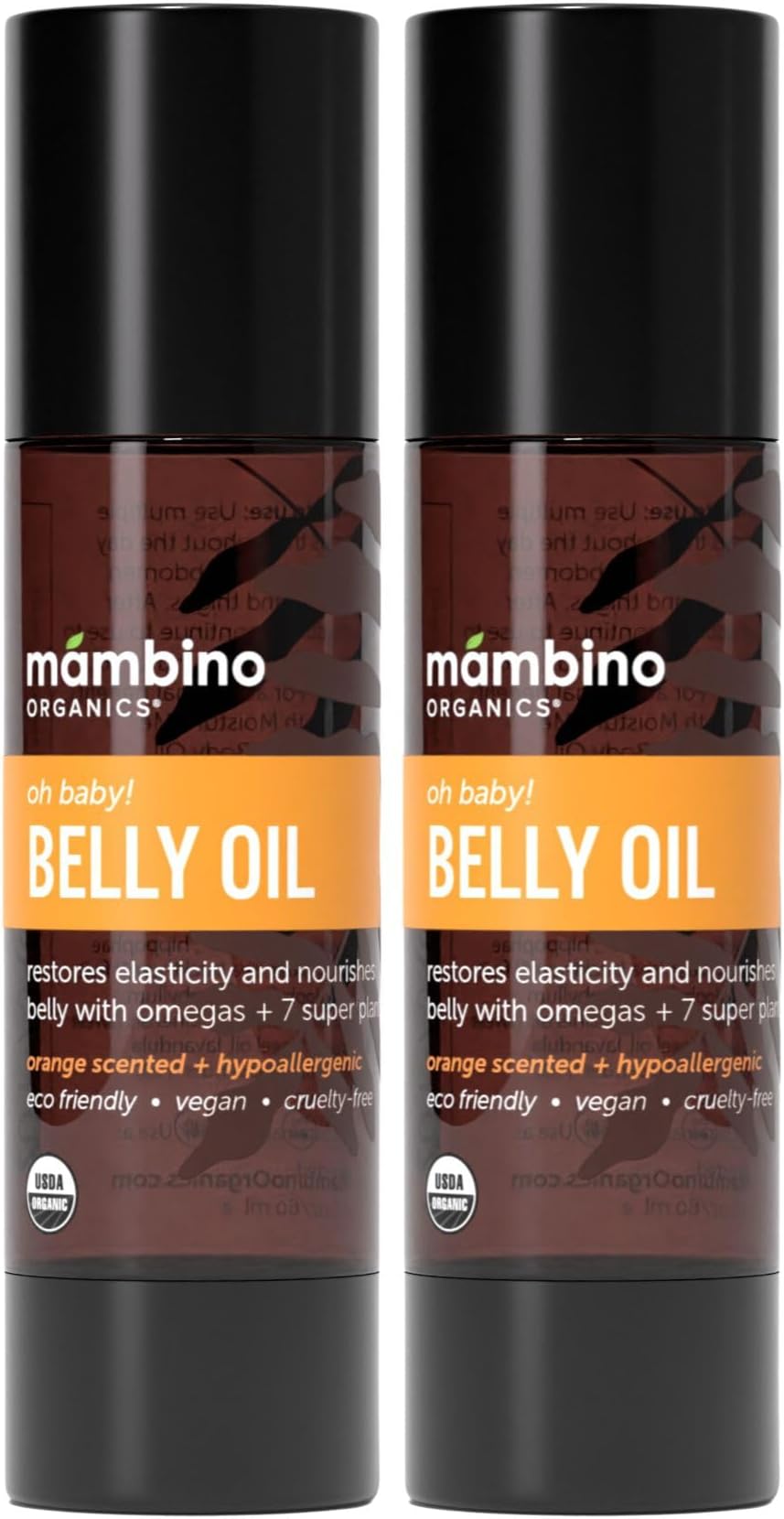 Mambino Organics Oh Baby! Belly Oil for Pregnant Women, Organic Stretch Mark Oil for Pregnancy, Postpartum Skin Elasticity, Hydration, Tamanu, Shea Butter, Calendula, Vegan, Non-GMO, 2 fl oz, 2-Pack