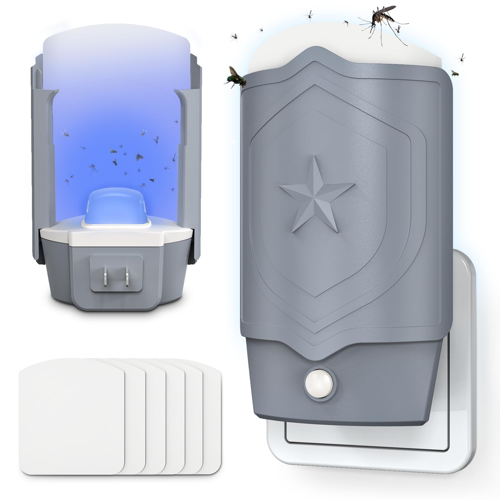 2 Flying Insect Traps & 2 Refill Glue, Fly Trap Indoor, Fruit Fly Trap for Indoors, Bug Catcher for Gnats, Moths, Mosquitoes, House Flies, UV & Blue Light, Safe for Any Room, Mess-Free Use