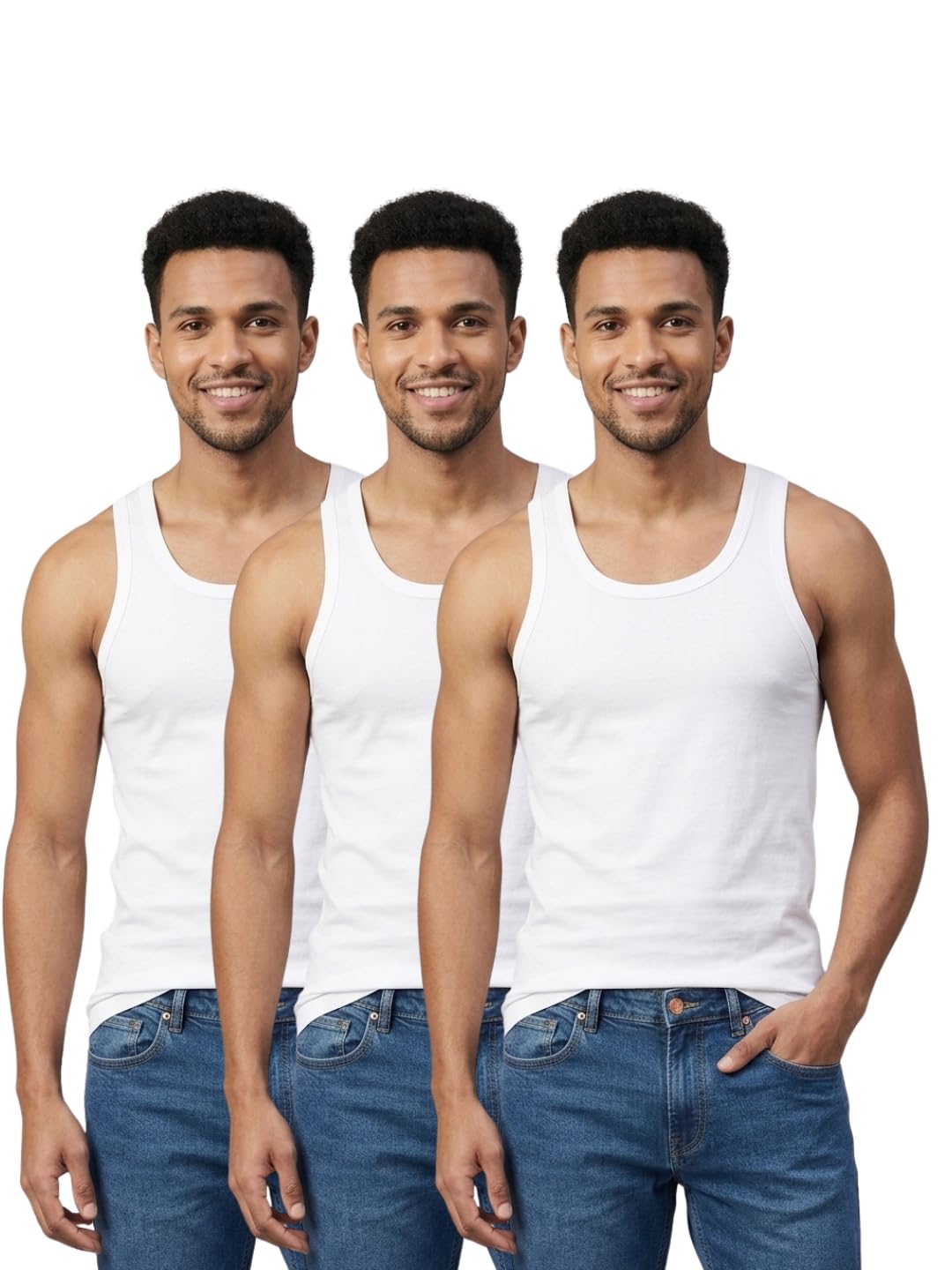 Nayomi Men's 100% Cotton Sleeveless Vest | Soft & Breathable Round Neck Tank Top | Comfortable Innerwear White-picture-58