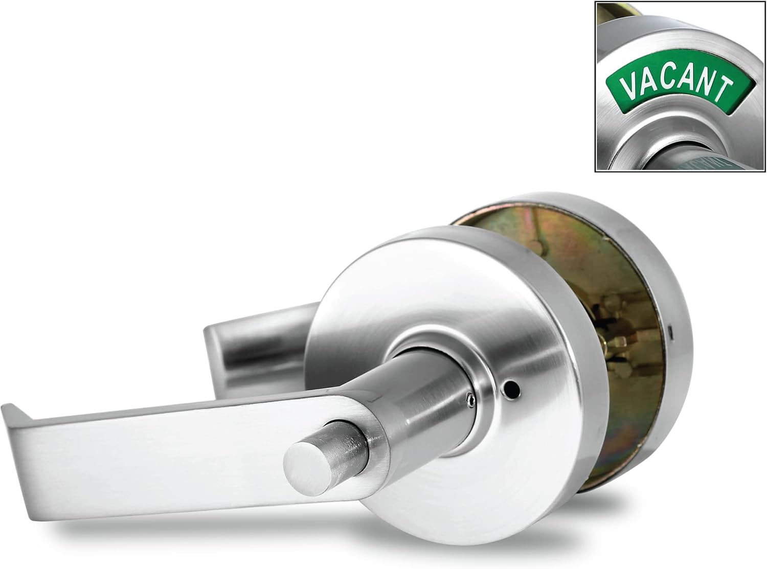 VIZILOK ADA Compliant, Single Egress Indicator Privacy Lock C5FS-R Durable ANSI Grade 2 Comp Commercial RightHanded Non Reversible in-Use or Vacant Push Button Lever - Satin Chrome