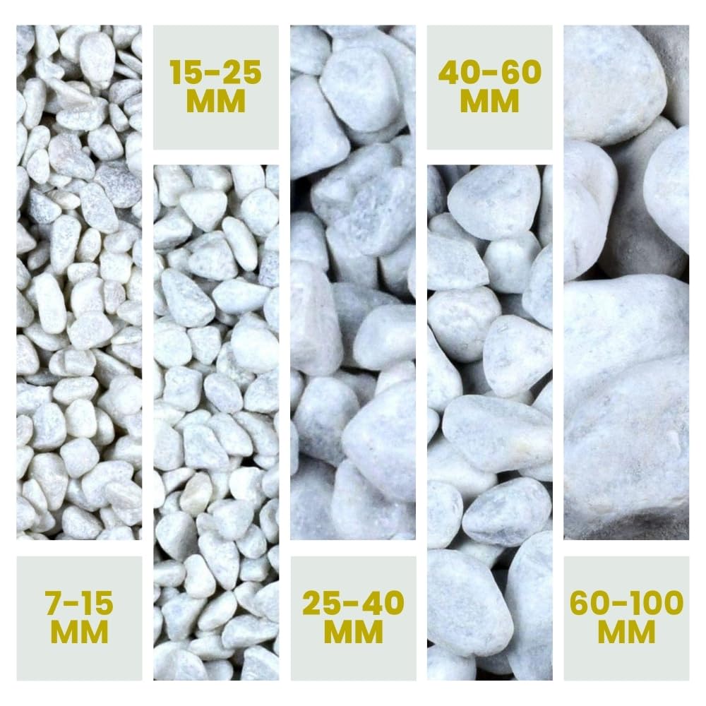 Kieselsteine Garten Zierkies Weiß 7-15 mm 25 kg Aquarium Kies Carrara Marmorkies Dekostein Weiße Kieselsteine Zierstein Marmor Kies Weiß Gabionen Steine