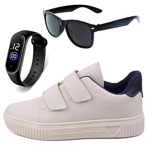 Sapatenis Infantil Sapatilha Calce Facil Casual Social LIGHT + Oculos Relogio Cor:Bege;Tamanho:30