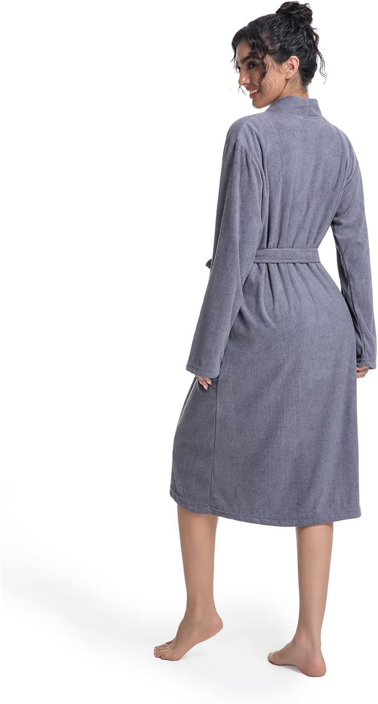 Women Lightweight Bath Robes Terry Cloth Towel Robe Microfiber Knee Length Bathrobe with Pockets - Image 8