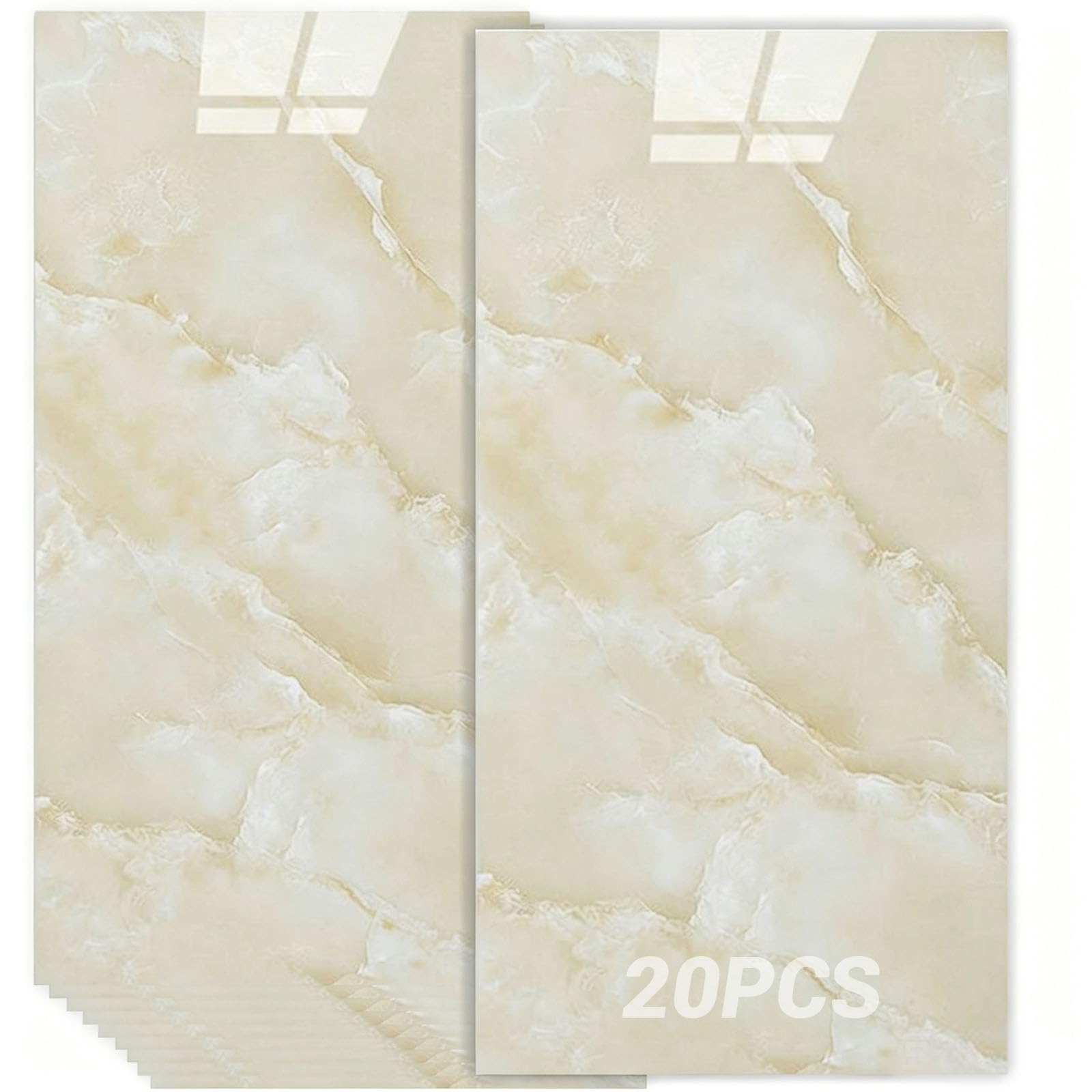 10 azulejos adhesivos para cocina, mármol, 60 x 30 cm, aspecto de mármol autoadhesivo, diseño de piedra amarilla, 20 unidades