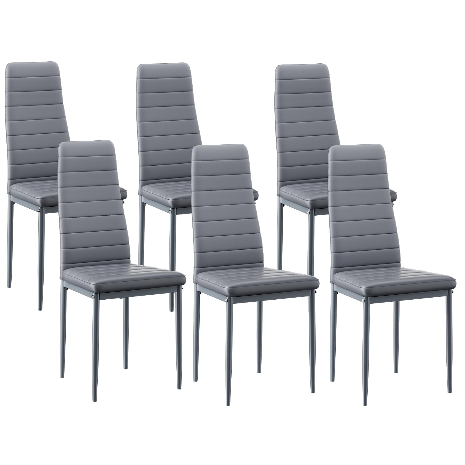 buybyroom Sillas de comedor juego de 6, Sillas de comedor modernas con respaldo alto, Silla de comedor tapizada para sala de estar, cocina, oficina, invitados, dormitorio, gris