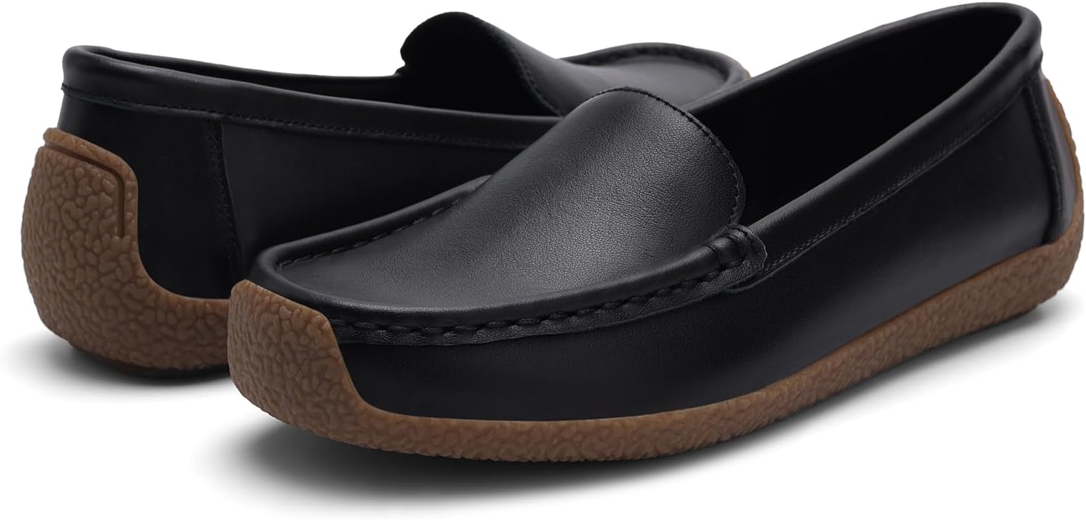 Women's Classic Leather Penny Loafers Casual Slip-Ons Lightweight Walking Flats Driving Mocs Boat Shoes Beige