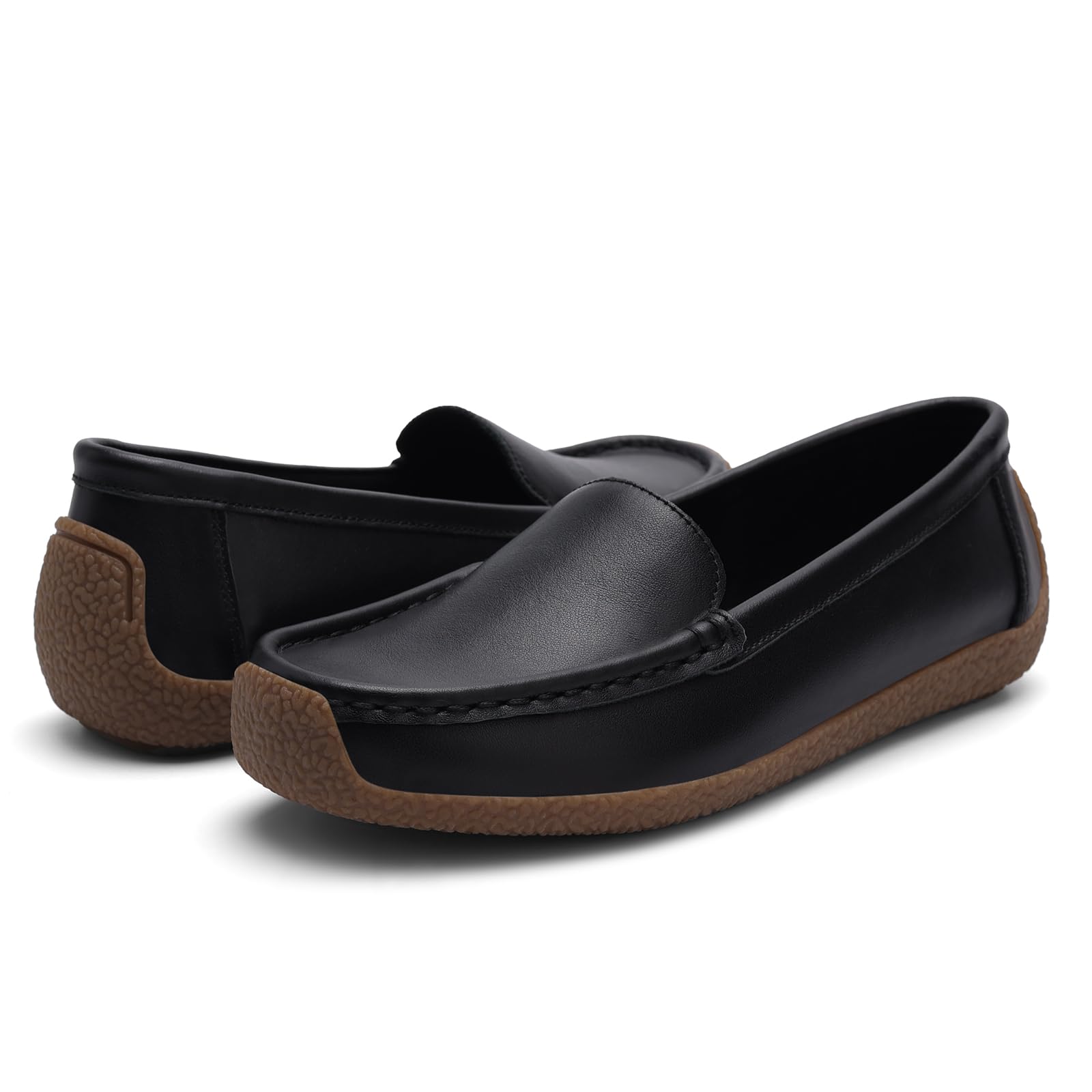 Women's Classic Leather Penny Loafers Casual Slip-Ons Lightweight Walking Flats Driving Mocs Boat Shoes Beige