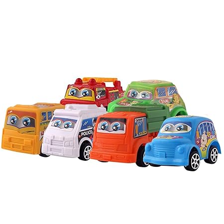 Gooyo ABS Plastic City Toy Cartoon Car for Kids Pull Back Vehicle Set- (Pack of 6 Pcs)