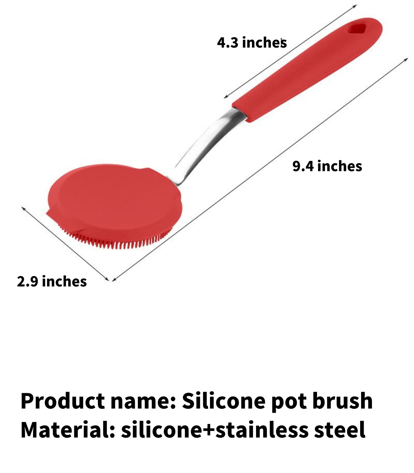 BeyondNice Silica Gel Dish Brush with Handle, Scrub Brush for Cleaning Kitchen and Washing Dishes, for Sink, Pots, Pans, Cleaning Brushes Tools (Red,2 Pack)