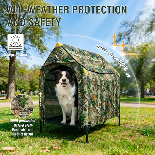 Privacy Outdoor Dog House & Elevated Bed 2-in-1, UPF50+ Sun Rain Protection, Breathable Camping Pet Tent with Cover, Portable for Indoor & Backyard Use（S） by Moysoon - Image 5