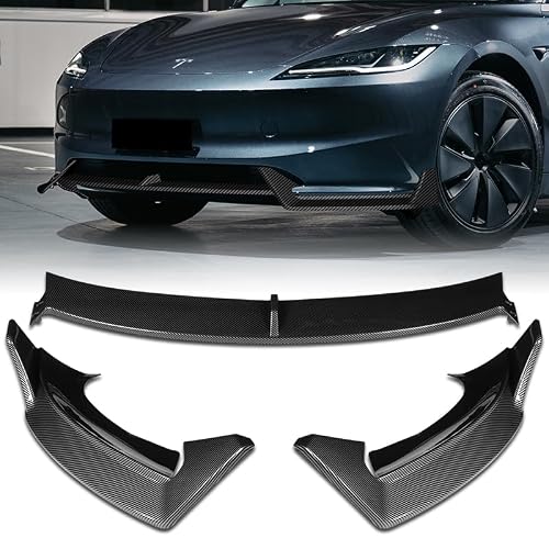 HDCAUTODEPOT 3PCS Premium ABS Plastic, WP-Style Front Bumper Lip Spoiler, Chin Spoiler, Front Splitter, Compatible with 2024-2025 Tesla Model 3, Exterior Car Body Kit (Carbon Painted)