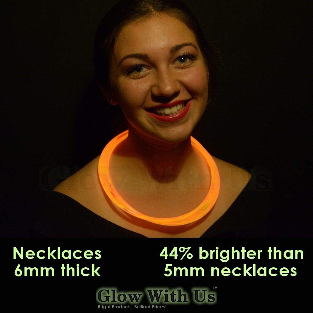 Glow Sticks Bulk Wholesale Necklaces, 200 22” Orange Glow Stick Necklaces+200 Free Glow Bracelets! Bright Color, Glow 8-12 Hrs, Connector Pre-Attached(Time Saver), Sturdy Packaging, GlowWithUs Brand