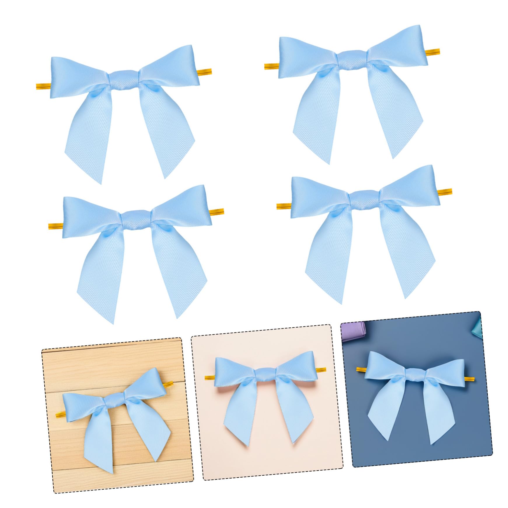 100 Pezzi Fiocchi Mini Pre-legati Azzurri per Confezioni Regalo Decorazioni per Sacchetti e Accessori Te Fiocchi con Filo per Chiusura Sacchetti e Decorazioni per Feste e Matrimoni