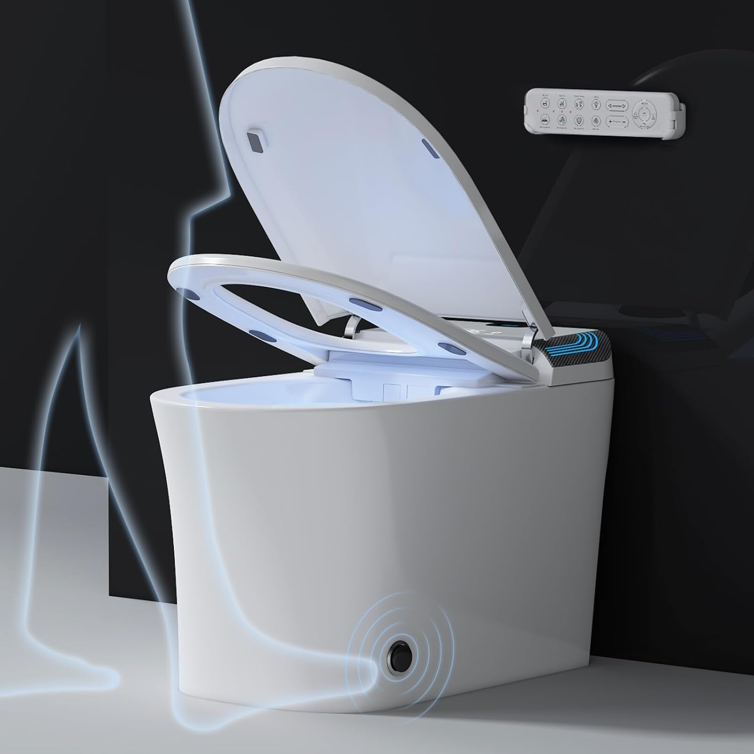123 Smart Toilet Featuring Warm Water Sprayer, Foot Sensor Operation, Heated Bidet Seat, Raised Tankless Toilet with LED Display 1