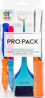 Colortrak Pro Pack (12 Pieces), Color Like a Pro with 4 Extended Length Carbon Fiber Combs, 4 Feather Bristle Brushes, 4 Rubberized Croc Clips, Assorted Colors