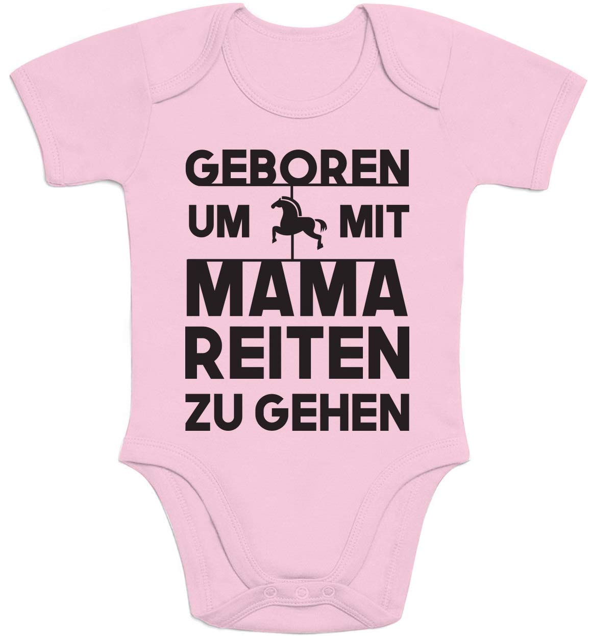 Shirtgeil Baby Body Kurzarm Baby Kleidung Mädchen mit Pferde Spruch - Geboren Um Mit Mama Reiten Zu Gehen - Reiter Strampler Pferdeliebhaber Geschenke Babybody