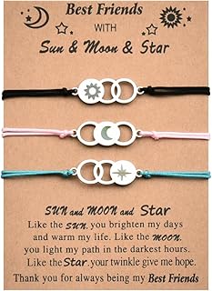 MXXGMYJ Best Friend Bracelets for 3 Colorful Friendship Bracelets Gifts for Women Cute Bestie Birthday Gifts for Her Sun Moon and Star Bracelet Set of 3 Long Distance Best Friends Bracelet Gift Ideas