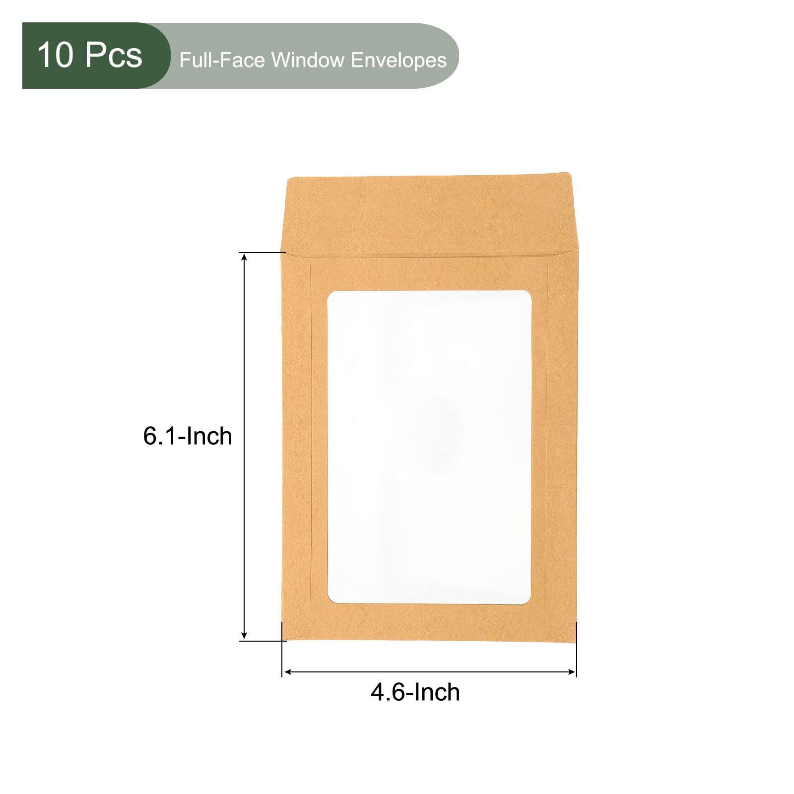 YOKIVE 10 Pack Full-Face Window Envelopes, 6" Clear Double-Side Window, Brown, 6.1 x 4.6 inch - Image 2